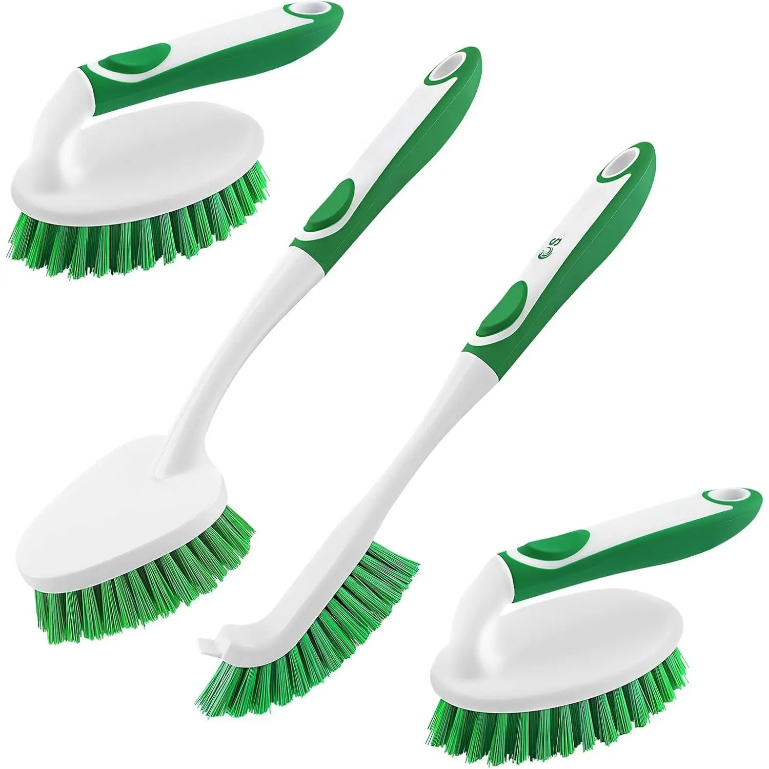 Scrub Brush Set of 4 Pack, Heavy Duty Shower Cleaning Brush Set, Green | with Non-Slip Handle  Brush  Design Cleaning Scrub Brush Set for Household Use, Shower, Floor, Tub, Kitchen