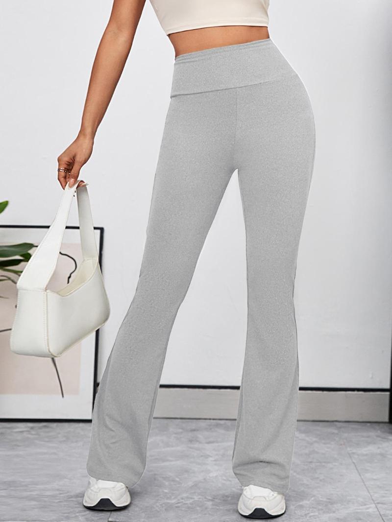 Women's Groove Plain High Waist Wide Band Flare Leg Sports Leggings, Sporty High Stretch Bell Bottom Trousers for Yoga Gym, Ladies Sportswear, Women Sport & Outdoor Clothing, Activewear, Gym Workout Leggings