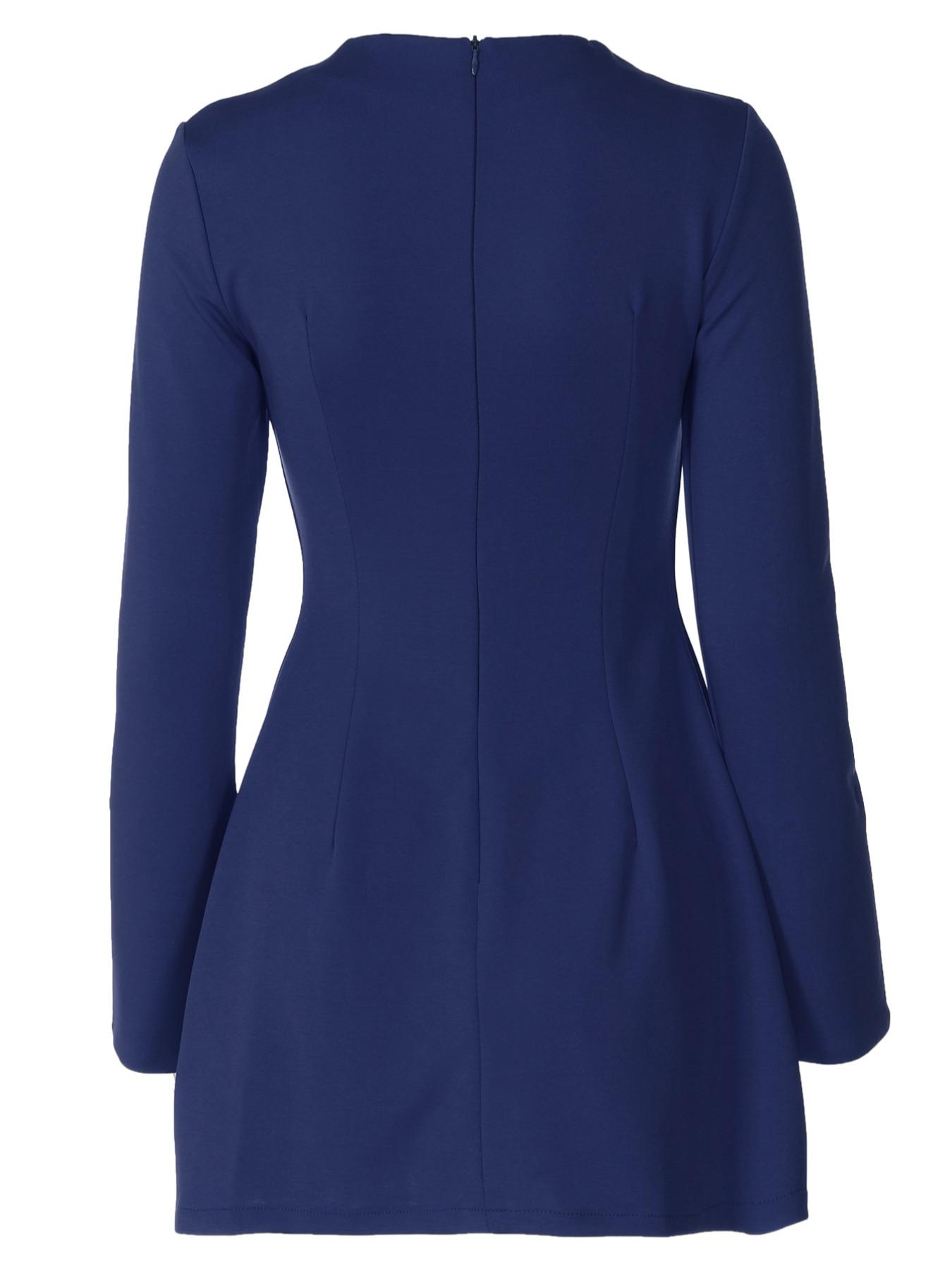 Women's Plain Split Flounce Sleeve Flap Detail A Line Dress, Elegant Chic Long Sleeve Stand Collar Short Dress for Party Holiday Wedding Guest, Ladies Spring & Fall Clothes