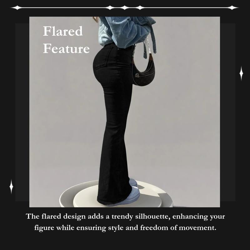 GILIPUR Y2K Women's Slim-Fit Flared Pants,Casual Pants,Button-Fly Pocket Flared Pants ,Suitable For All Seasons Flared Pants, Women's Bottoms For Daily Wear,High elastic women's clothing,Women's faux denim flared trousers，Deals For Me Days,Spotlight Finds