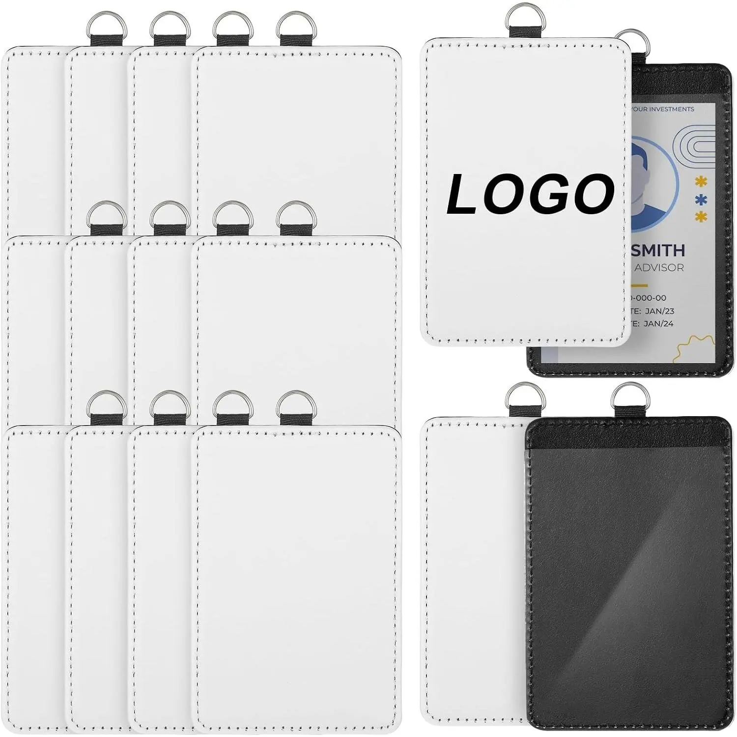 14pcs Sublimation ID Badge Holder Blanks, Bulk Leather ID Badge Holder,Heat Transfer Print Waterproof Sublimation Name Tags Blanks for Office Employees Students