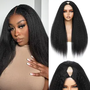 V Part Wig Human Hair Kinky Straight Human Hair Wigs Upgrade U Part Human Hair Wig for Women No Leave Out No Sew In 200% Density  Color 20 Inch