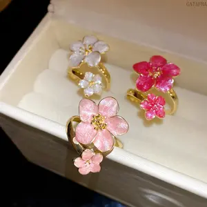 Fresh Floral Series Rings Sweet Forest Style Dainty Versatile Light Luxury High Grade Finger Jewelry For Daily Matching