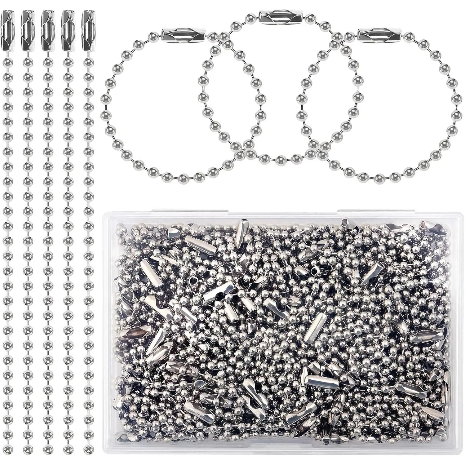 200 count Ball Chain with Connector Clasp, 5.9 Inch 2.4mm Stainless Steel Metal Bead Chains Bulk,  Ball Chains for  Tags, Keychains,  Making, DIY Crafts, Necklace,  Decoration