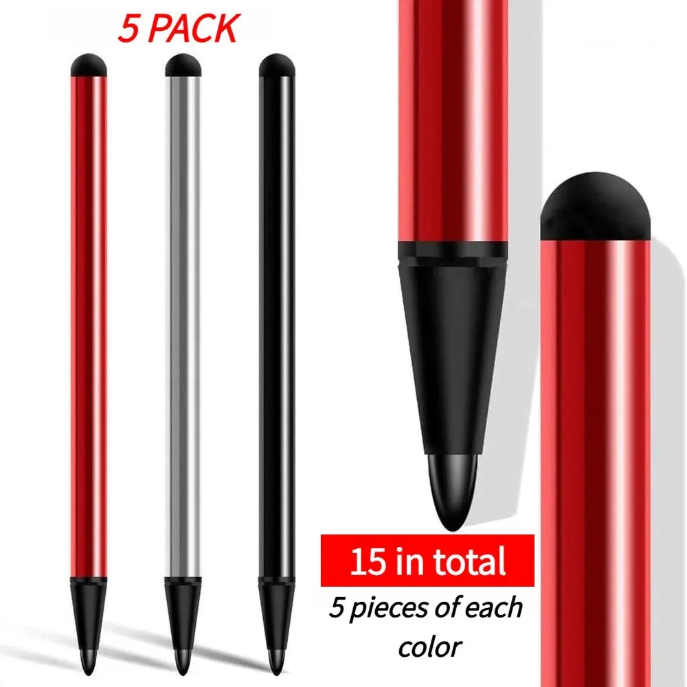 2-in-1 Phone Touch Screen Stylus Pen, 15-Pack Dual-Function Stylus Pens (5 Sets of 3) for iPhone & Samsung, Compatible with iPad, Tablets & Touchscreen Devices