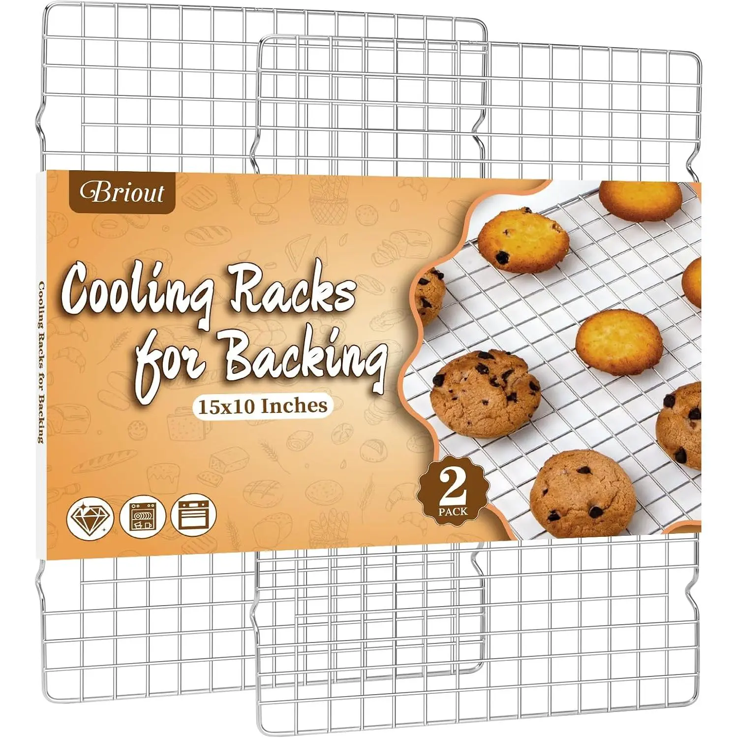 2 count Cooling Rack for Cooking and Baking, 15" x 10" Wire Rack, | Thick Wire Rack, Oven & Dishwasher Safe, for Roasting, Grilling, Drying, Fits Half Sheet Pan