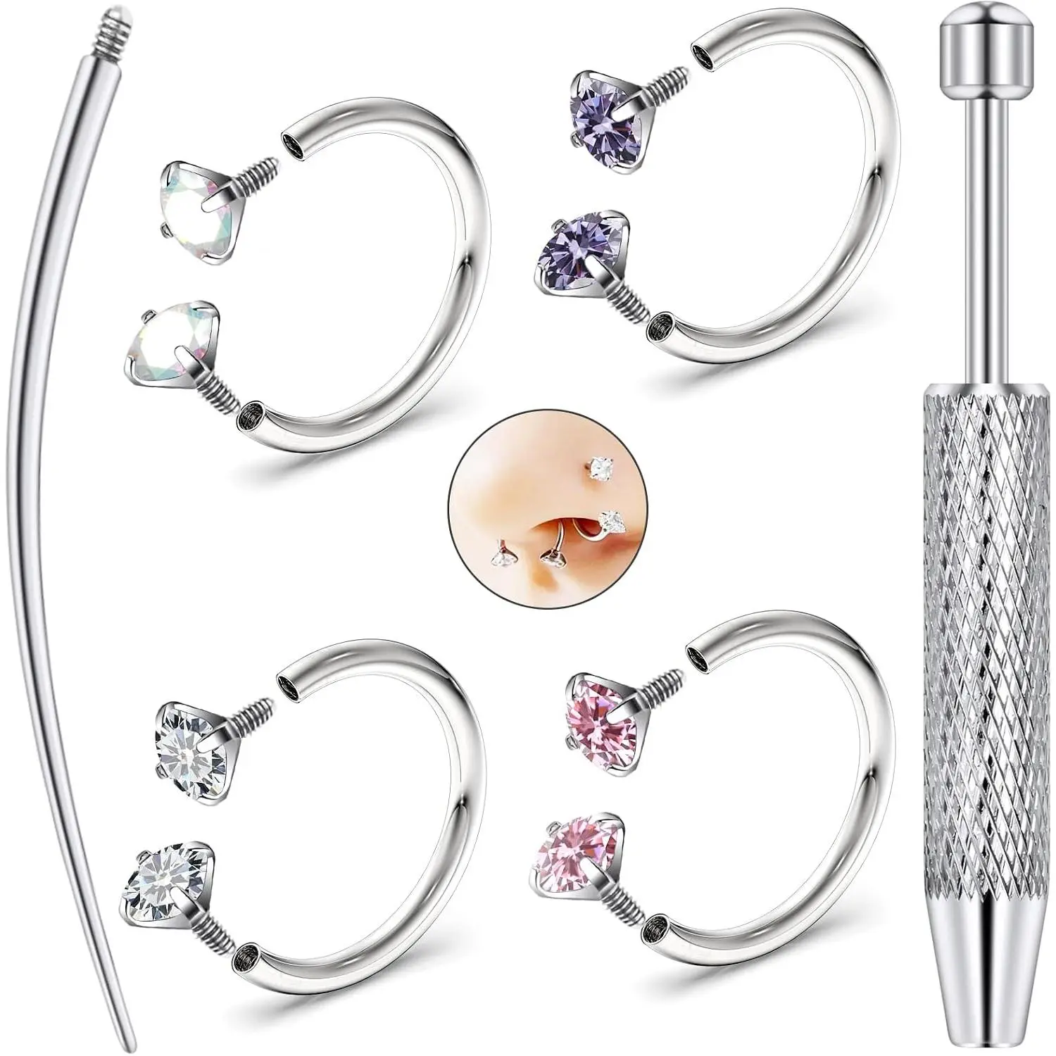 18G Horseshoe Nose Ring For Women Double  Horse Shoe Nose Rings Hoop F136 Titanium  Cartilage/Helix/Tragus Earring Hoops Labret Lip   Small Septum Rings 18 Gauge