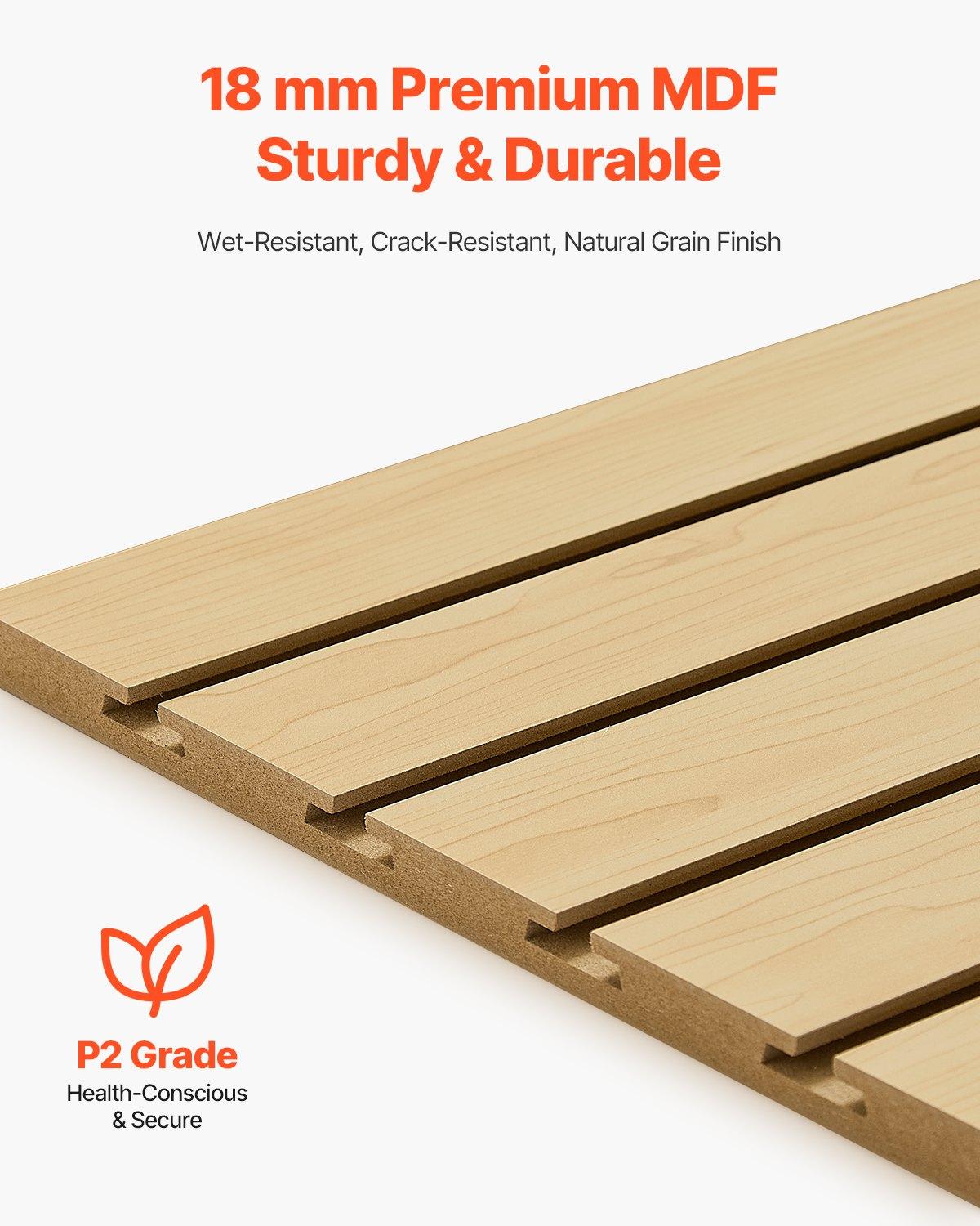 VEVOR Slat Wall Paneling, 4 x 4ft, MDF Garage Slatwall with Modular Design, Natural Slat Wall Easy-to-Install Adjustable Slatwall Panel with Coupling Structure & DIY Cutting, Fit for Storage & Display