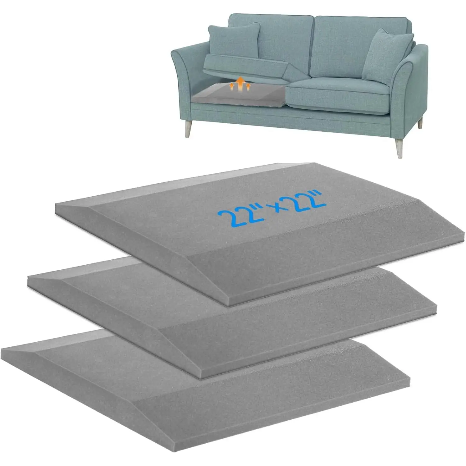Sofa Cushion for Sagging Couch – Trapezoid 40D Firm Foam Inserts, Seat Repair Pads to Lift and Sunken Furniture, Easy No-Tool, Grey 3PCS