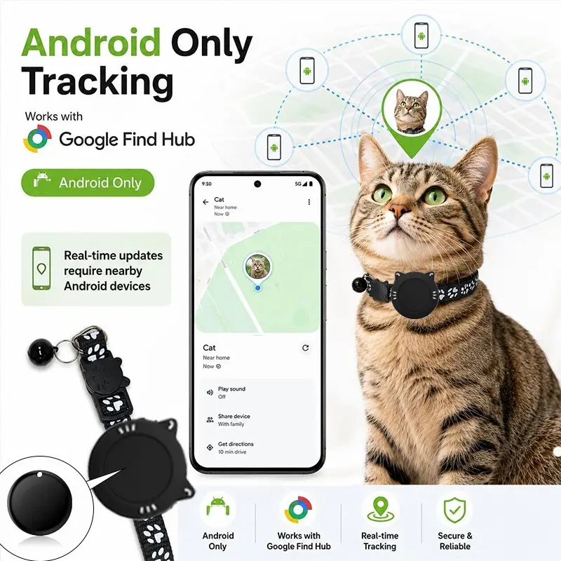 Pet Tracker,Android Air Tag，GPS Collar for Cats (Android Only) Smart tag,Anti-Loss Tracking Collar,Compatible with Google Find My,Advanced Tracking,Ideal Choice for Pet Safety，Suitable for small and large feline animals, Android Devices