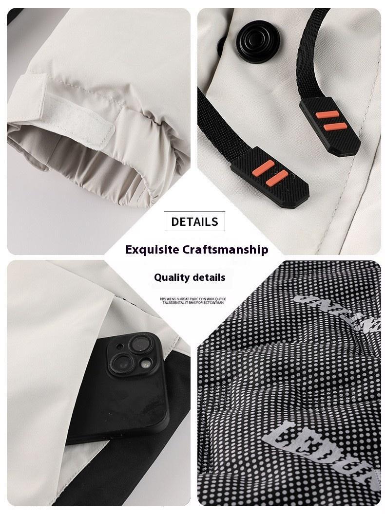 BIGWIG men's autumn and winter hooded parka, thickened warm work jacket, multi-pocket work top, windproof and waterproof cotton clothing, sports hooded jacket, cotton warm soft shell clothing, outdoor camping outdoor jacket