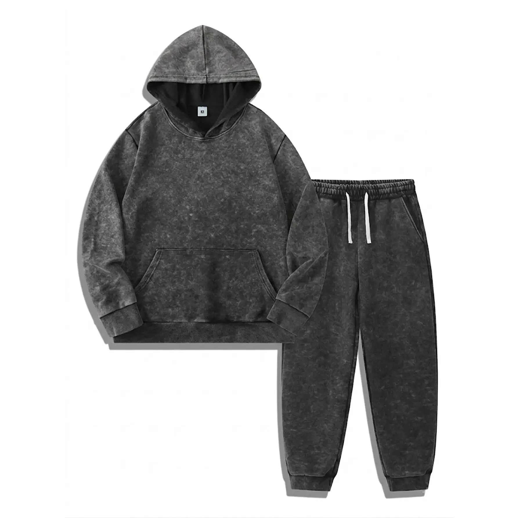 Men's Acid Wash Hoodie and Sweatpants 2-Piece Set Vintage Loose Fit Pullover Hooded Sweatshirt Tracksuit Cotton Casual Streetwear Matching Sweatsuits Plain Athletic Jogging Outfits Spring Autumn Couples Wear Unisex Washed Clothes Sportswear