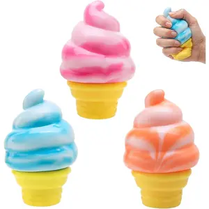 3PCS Ice Cream Squishy Toy,Slow Rise Soft TPR Stress Relief Squeeze Toy, Cute Ice Cream Cone Fidget for Adults, Classroom Prizes Party Favors