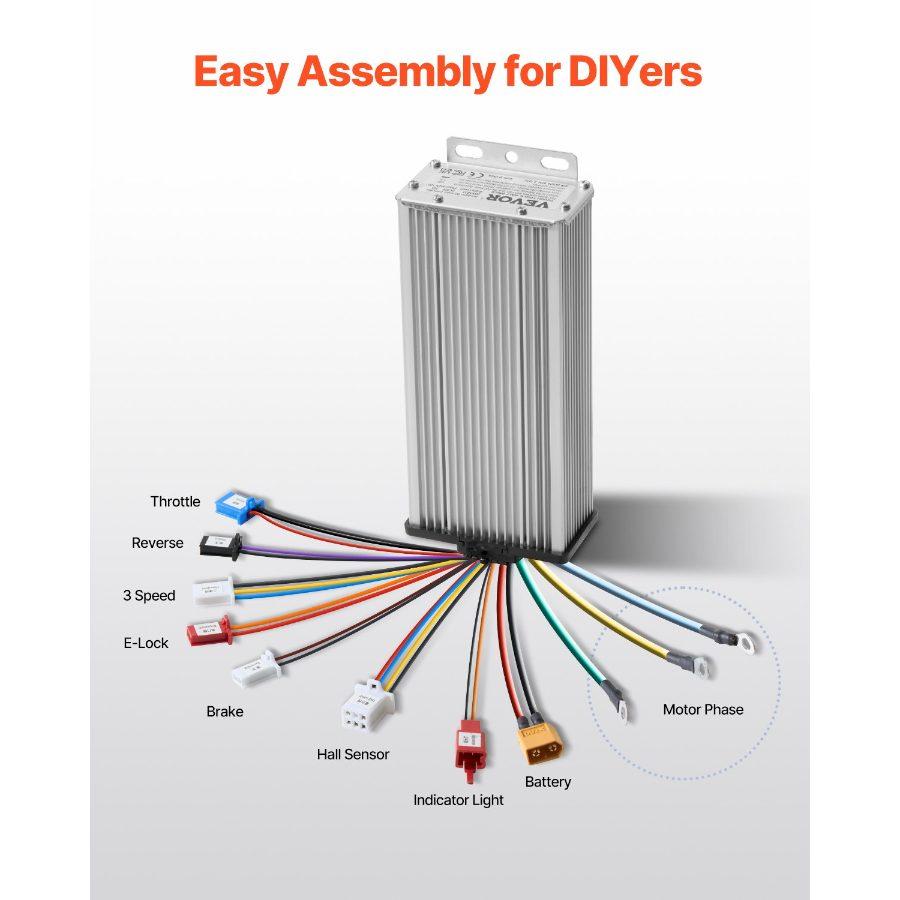 VEVOR 1800W Electric Brushless DC Motor Kit - 48V 4500rpm Motor with Upgraded Speed Controller for Go Karts E-Bike Motorcycle Scooter