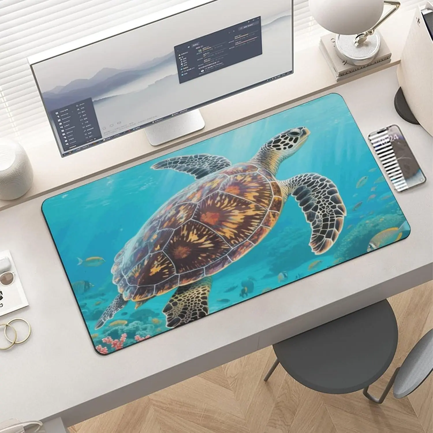 Extended Sea Turtle Desk Pad Blotter 24x12 Inch Waterproof Rubber  Mouse Pads Ultra-Smooth Non-Slip Keyboard Mat for Office Home Desktop Protector Thin Laptop Writing Mats