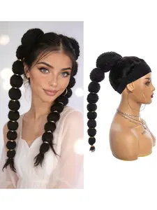 18 Inch Natural Bubble Wig, Synthetic Fiber Hairpiece, Lantern Bubble Caterpillar Braid Ponytail, Daily Use Extension