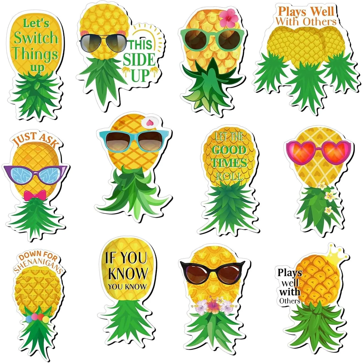 12 Pcs Pineapple Magnets Cruise Door Decorations Magnetic Tropical Pineapple Decals Decor Cruise Door Refrigerator Car Magnets Stickers for Cabin Summer Party Car Accessories