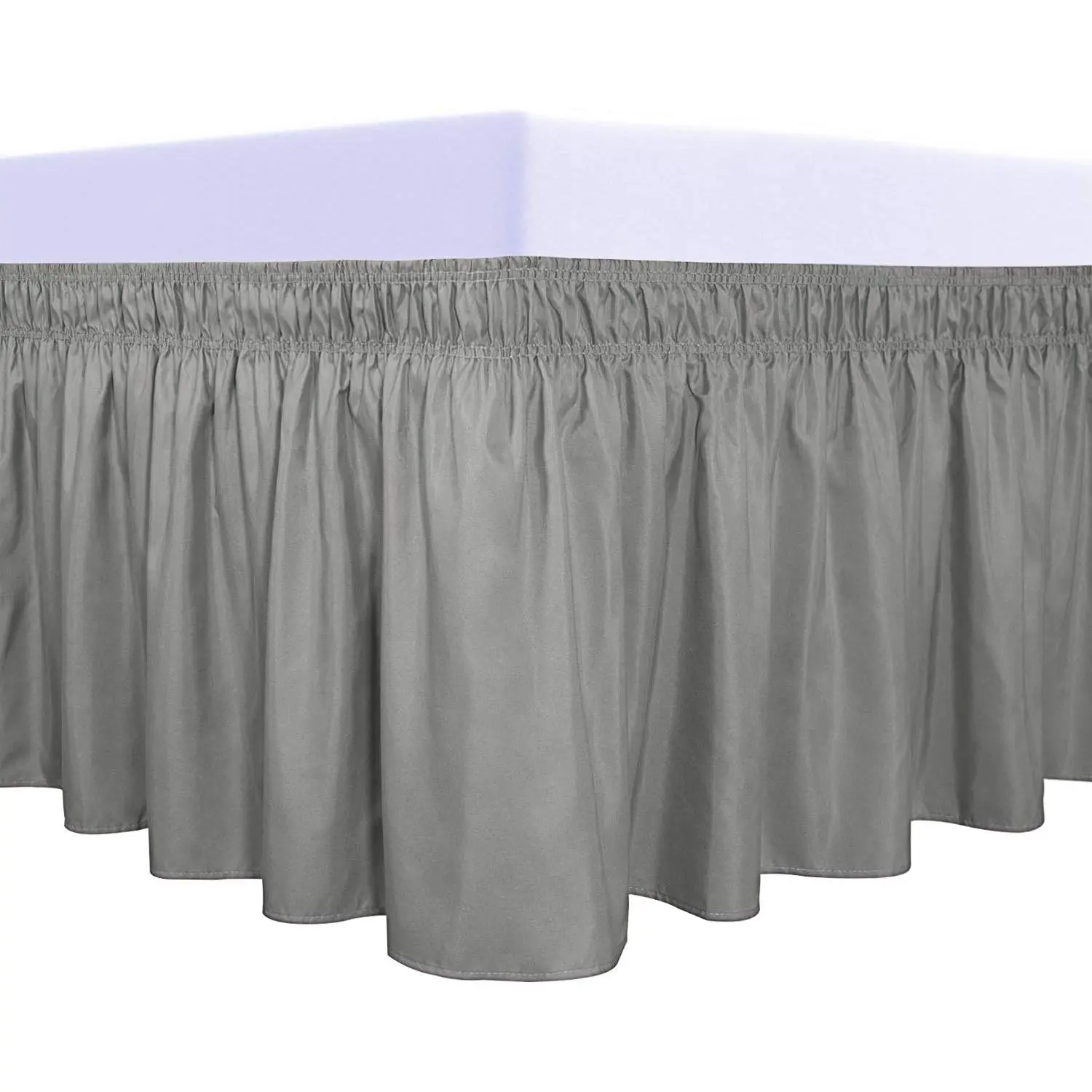 Wrap Around Ruffled Bed Skirt with Elastic Belt - 14 Inch Drop Easy to Put On, Wrinkle Free Bedskirt Dust Ruffles, Bed Frame Cover for Queen, King and C-King Size Beds, Gray