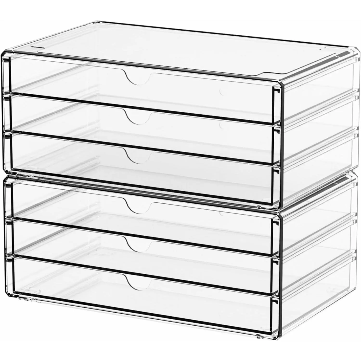 2 Pack Acrylic Storage Drawers With 6 Drawers,Stackable Desk Organizer and Makeup Organizer,Large Clear Office Supplies Organizer for Pen,Stationary,Palettes,Arts Craft Organizers and Storage