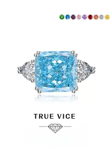 Ocean Blue Realm Adjustable ice-cut ring with blue gems & sparkling high-carbon diamonds. Ideal for dates, weddings, daily wear and banquets.
