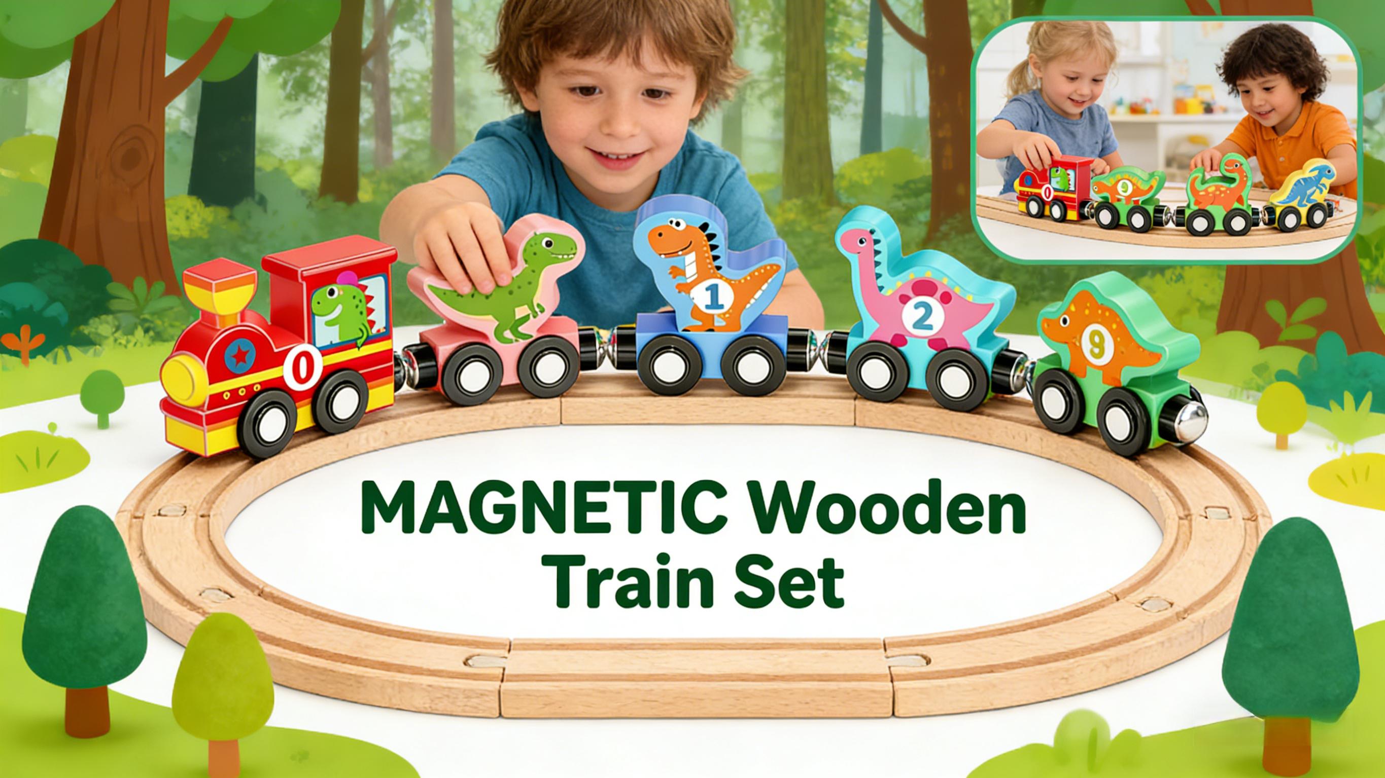 Toys for Toddlers,Magnetic Train Track Set with Animal and Digital Designs for 1 2 3 Years Old Toddlers Boys Girls, Wooden Dinosaur Preschool Learning Easter Basket Stuffers Sensory Toys Birthday Gifts Ages 1-3, 2-4
