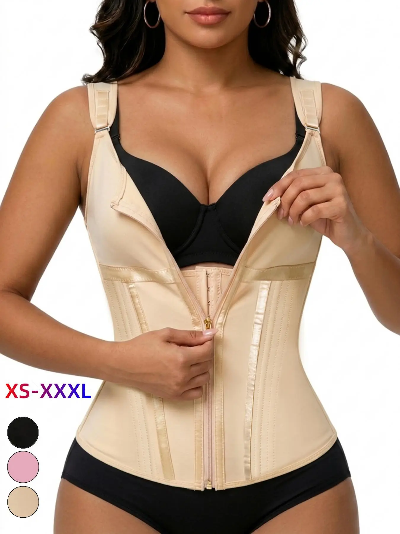 Double Layer Zip & Inner Hook Eye Waist Trainer Shapewear, Snatched Tummy Control Corset for Waist Training & Waist Training Journey, Versatile Summer Outfits for Wedding Guest Style, Perfect for At Home Cardio Waist Training