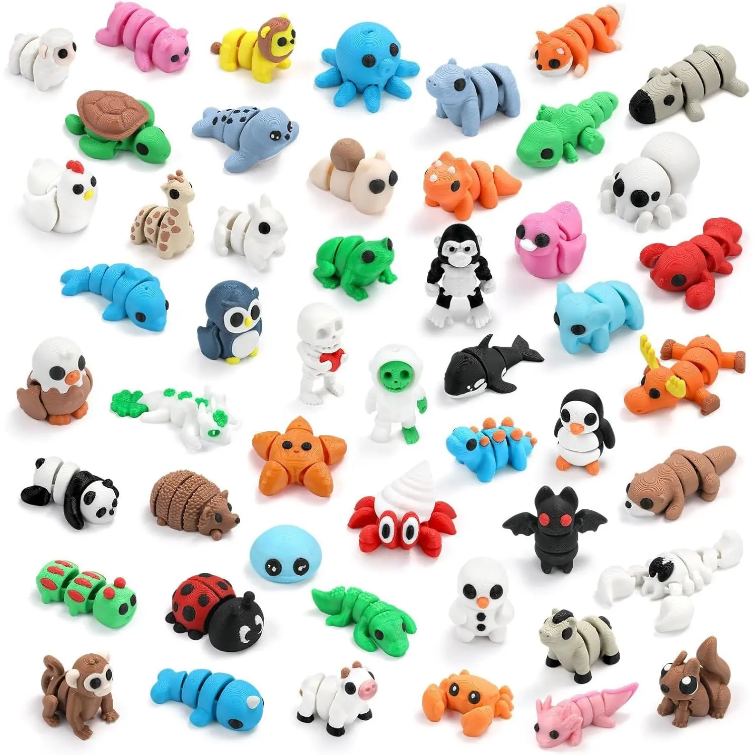 50 Pack Mini 3D Printed Animal Figurines, Flexible Articulated Fidget Toys, Cute Desk Decor Party Favors, Birthday Goodie Bag Stuffers, Animal Beach Toys Classroom Prizes for Kidsfidget toys