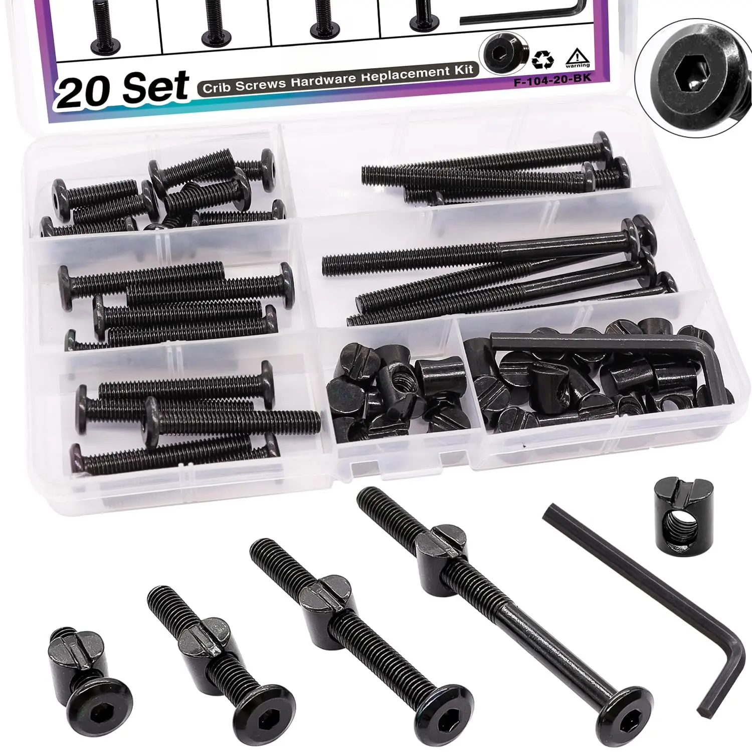 20 Set  Screws M6x20mm/40mm/60mm/80mm  Bed  Screws Hardware  Kit,Bunk Bed  Hex Socket Cap Screws Bolt with Barrel Nuts/Wrenches for Beds Furniture Headboards