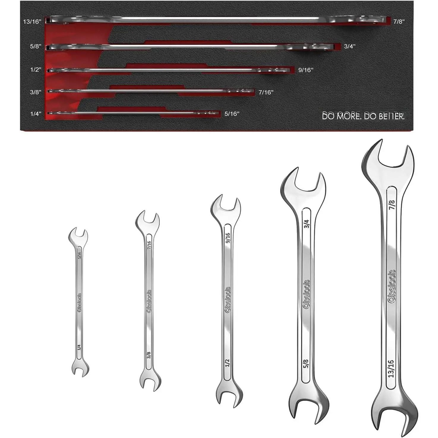 5- SAE Slim Profile Wrench Set -  Open End Flat Spanner Kit - Thin Compact Wrenches for Mechanics - Durable Steel Tool Set - Part 1254
