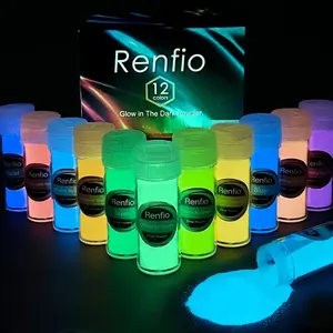 Renfio 12 Colors Glow in The Dark Powder Set, 9.86oz 276g Resin Luminous Pigment Powders Glowing Mica Powder Glow Paint Dyes for Epoxy Resin Supplies, Acrylic Paint, Nail Art, DIY Crafts, Slime