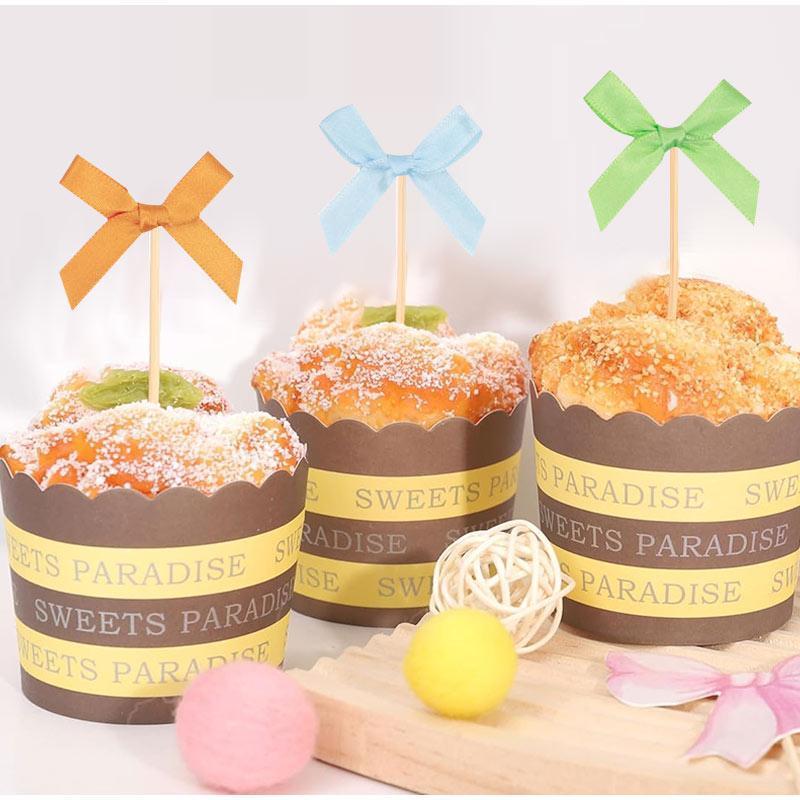 10pcs Pink Bow Cupcake Topper Plugin Dessert Baking Decoration Birthday Themed Party Cake Top Cover Bow Dessert Topper Decor