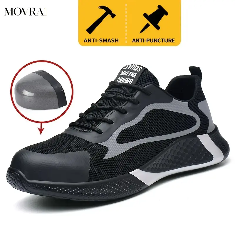 MOVRA1 Men's Work Sneaker: Air Cushion Safety Shoes with Anti-Smashing and Stab Protection, Breathable Mesh
