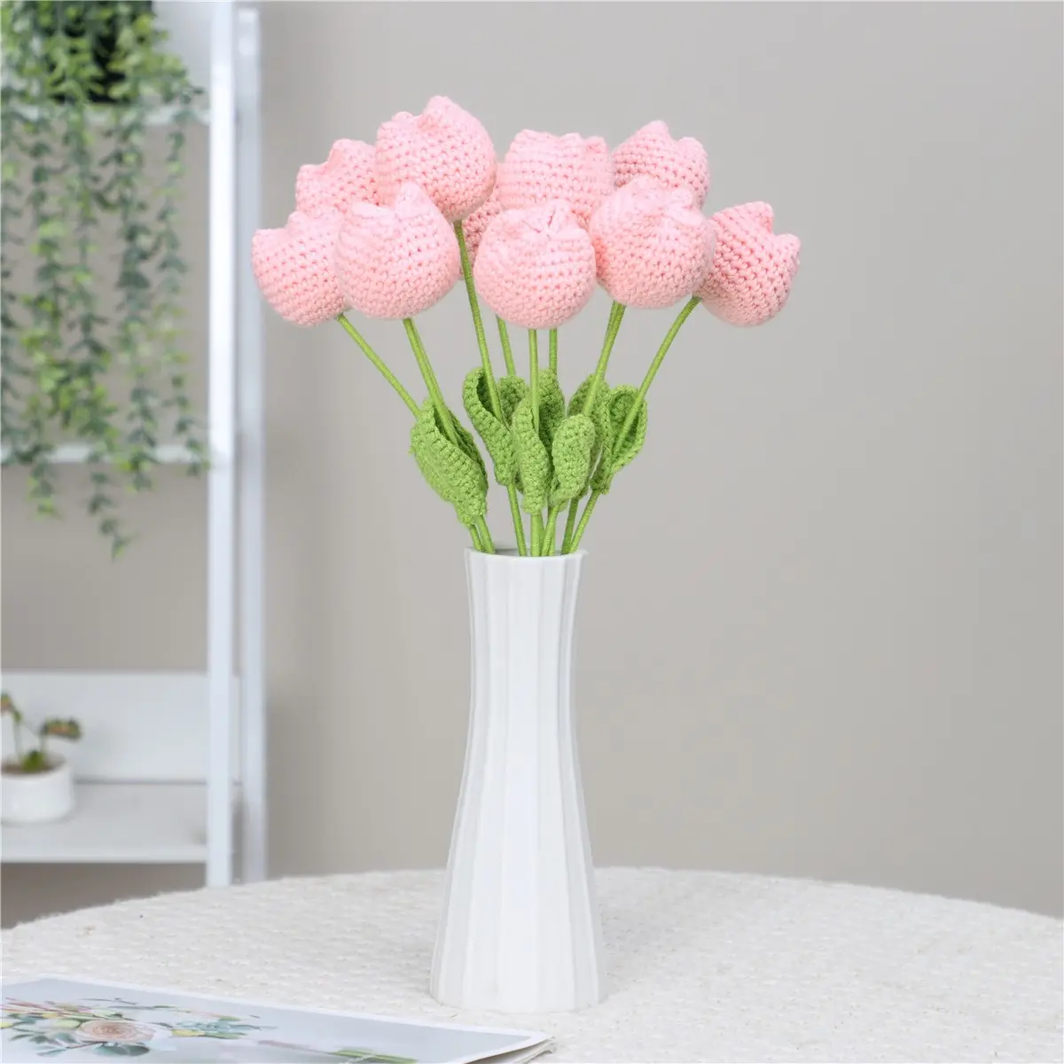 10PCS Pink Crochet Tulips, Forever Blooming Handmade Yarn Flowers, The Ideal Gift for Girlfriends & Family