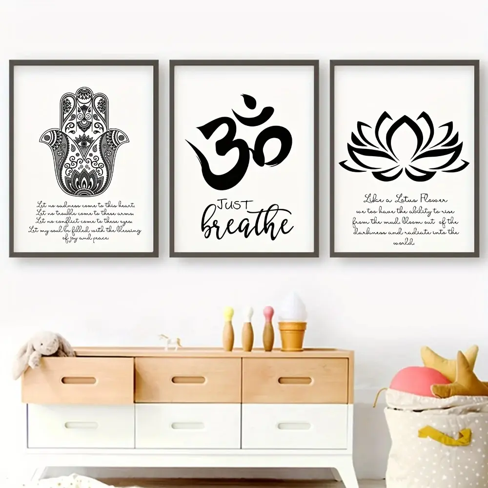 3pcs/set Unframed Motivational Lotus Flower Yoga Buddha Meditation Spiritual Art Poster Canvas Painting Wall Prints Picture for Room Home Decor