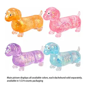 1/2/4PCS Glitter Dachshund Squishy Stress Relief Toy, Wiener Dog Maltose Squeeze Ball, Slow Rising ASMR Fidget for ADHD Autism Anxiety, Silent Portable Sensory Desk Toy, Classroom Prize & Birthday Gift