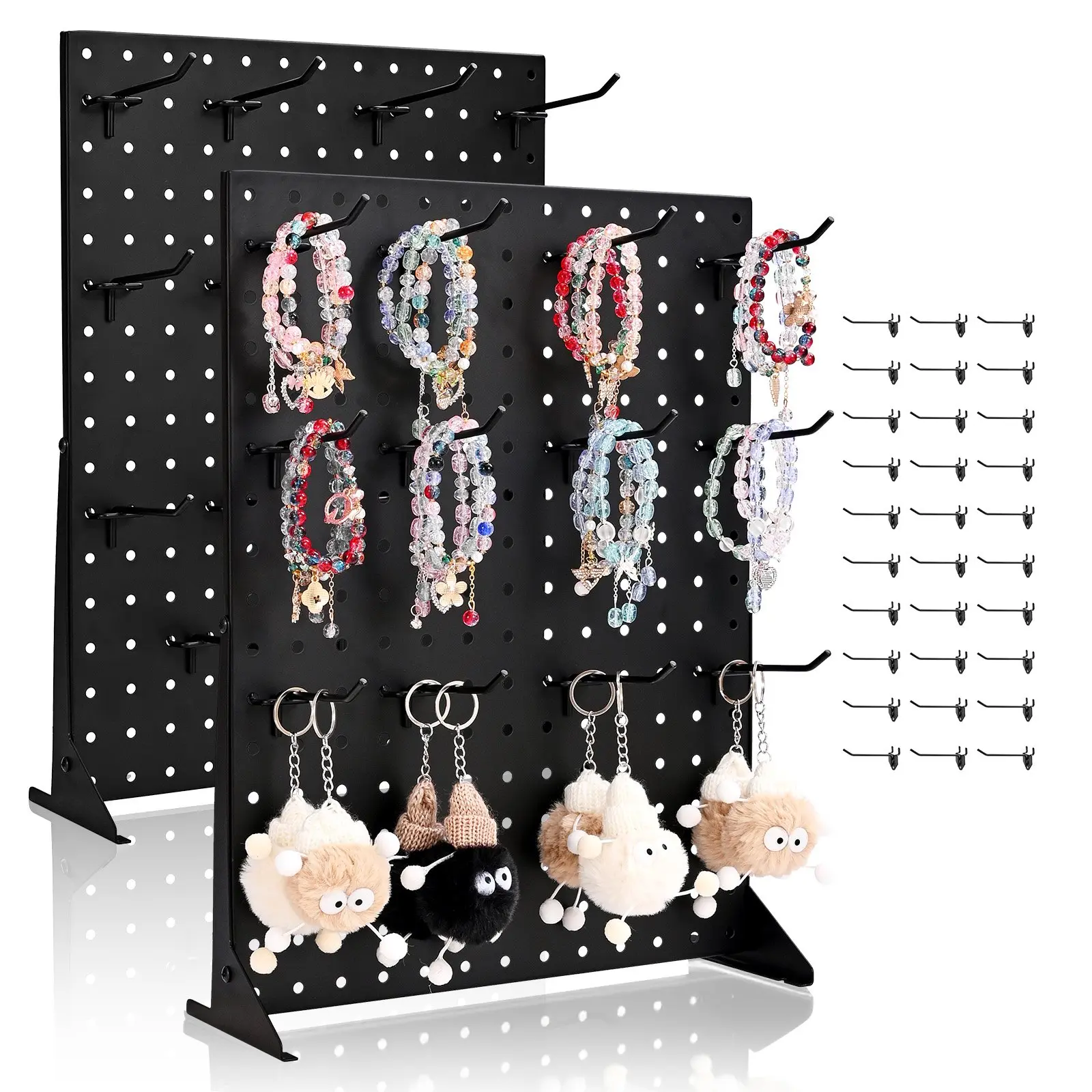 【DealsForYouDays】VEVOR Pegboard Display Stand, 17 x 13 Inch Tabletop Pegboard Display Stand with 30 Hooks, Thickened Cold-Rolled Steel Peg Board Panel for Grocery, Retail Store and Jewelry Shop, Black (2 PCS)