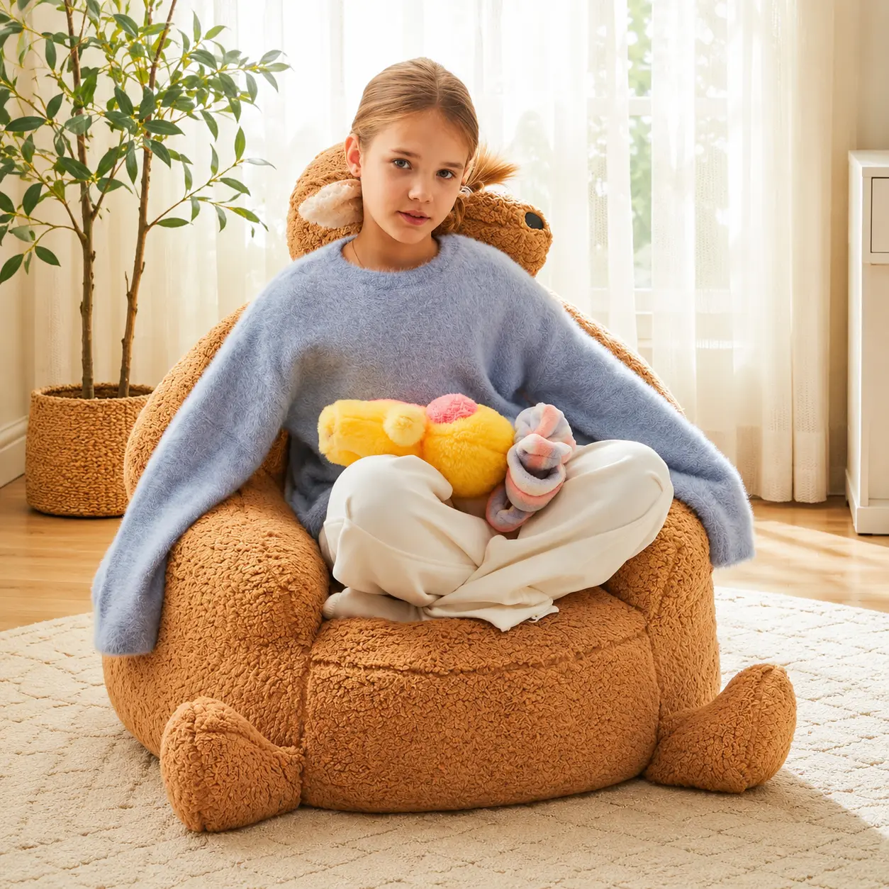 31-Inch Cartoon Kangaroo Inflatable Sofa for Kids, Cute Toddler Lounge Chair with Removable Washable Cover, Soft Comfortable Blow-Up Seat for Bedroom, Playroom, Reading, Napping, Gaming & Indoor Relaxation