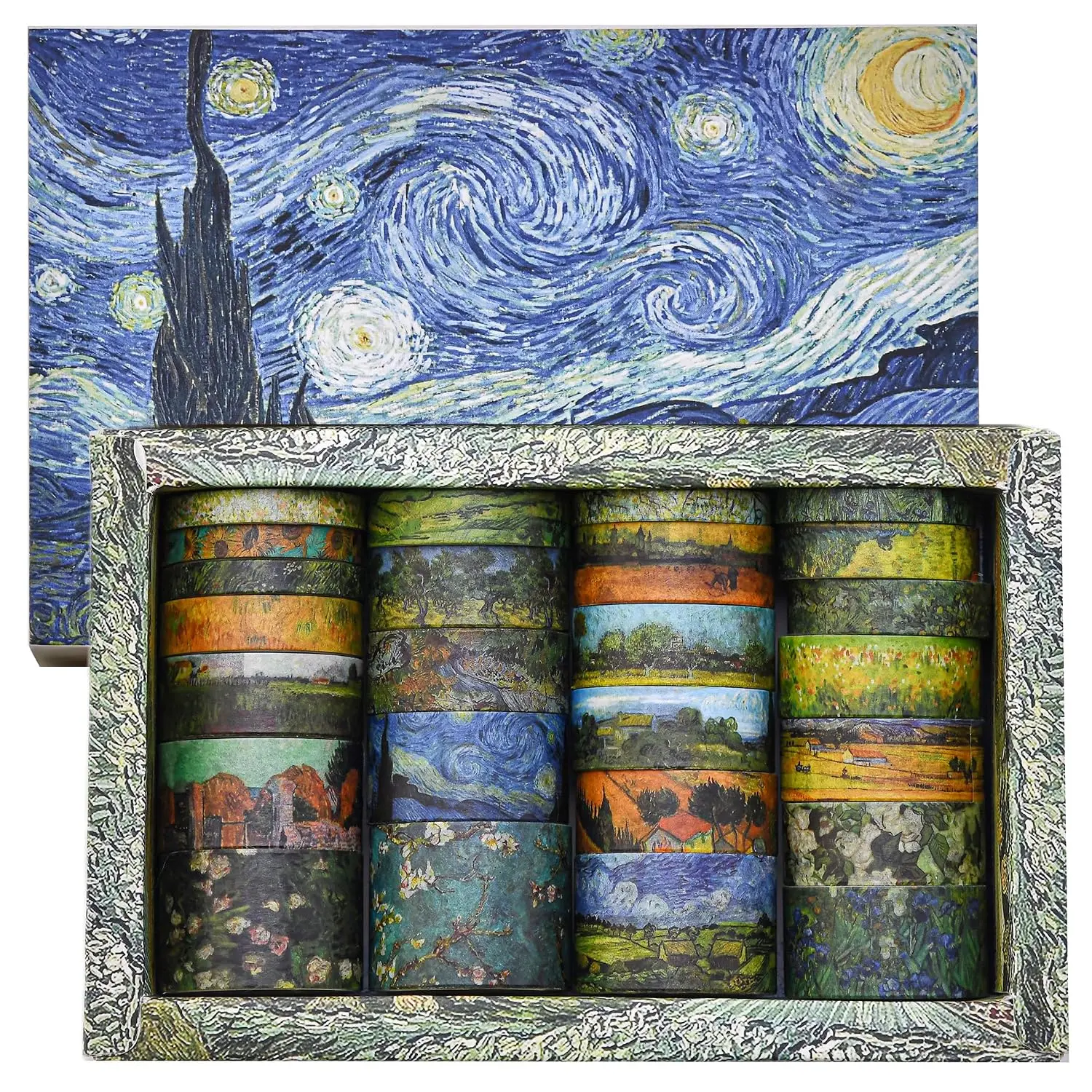 25 Rolls  Night Washi Tape Pack Van Gogh Oil Painting Arts Adhesive Tapes  Foil Decorative Masking Tape Sets for Craft, , Scrapbook, DIY,  Wrapping