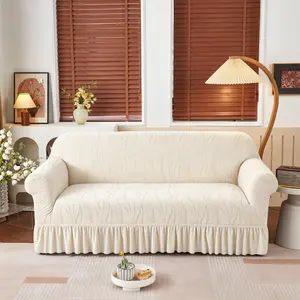 1pc Jacquard Polar Fleece Sofa Cover, Soft and Comfortable, Ivory Wave Design, All-Season Home Protector, Durable and Stylish, Washable Sofa Cover