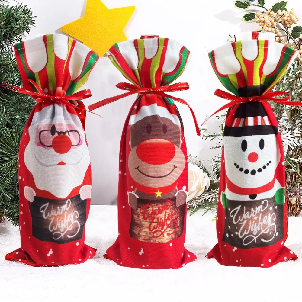 Christmas Party Decor Wine Set, Cartoon Christmas Wine Bottle Set, Festive Holiday Accessories, Perfect for Celebrations