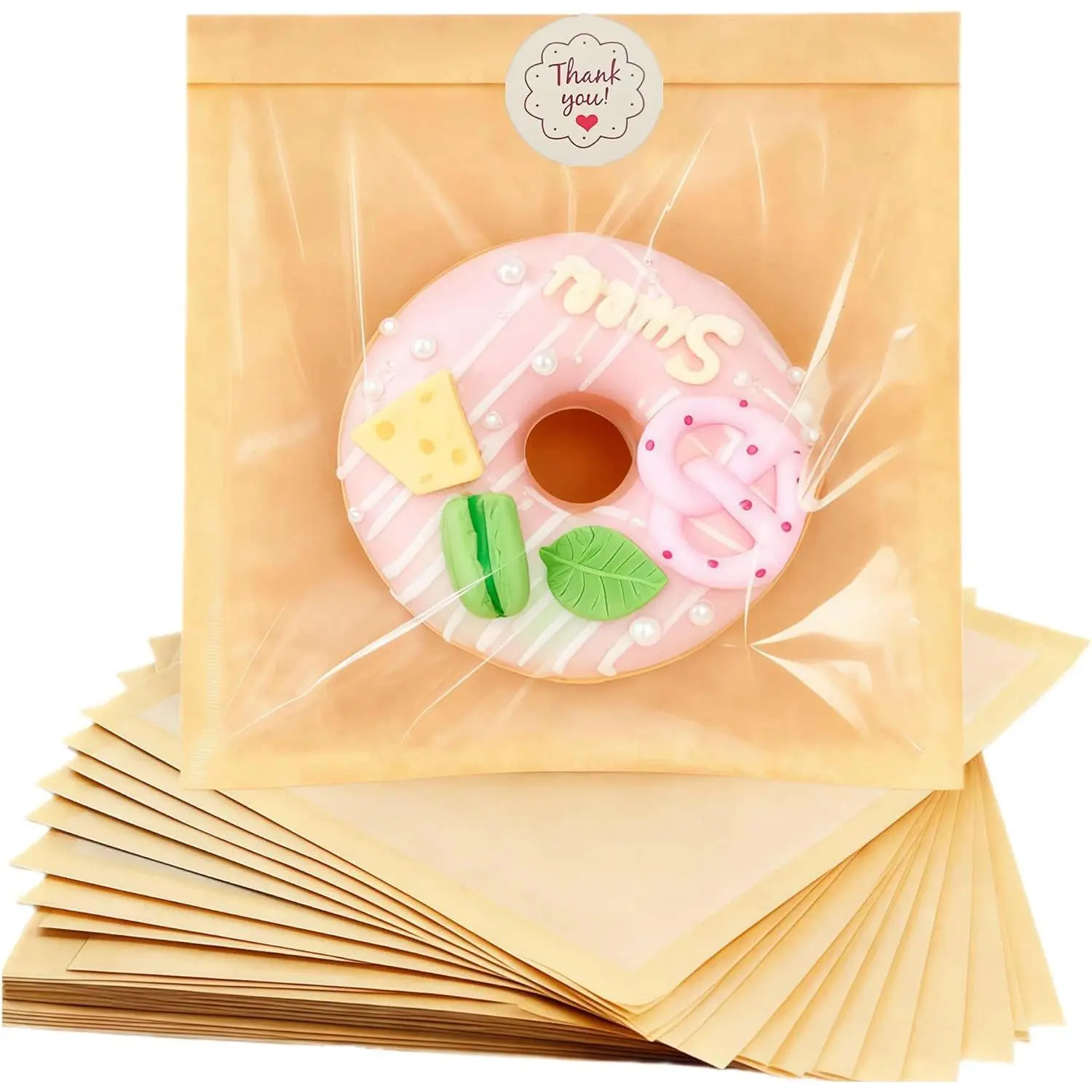 100 Pack 7.1x7.5 Inch Cookie Bags with Window & Stickers for Packaging, Sealable  Resistant Small Brown Paper Bakery Bags for Bread