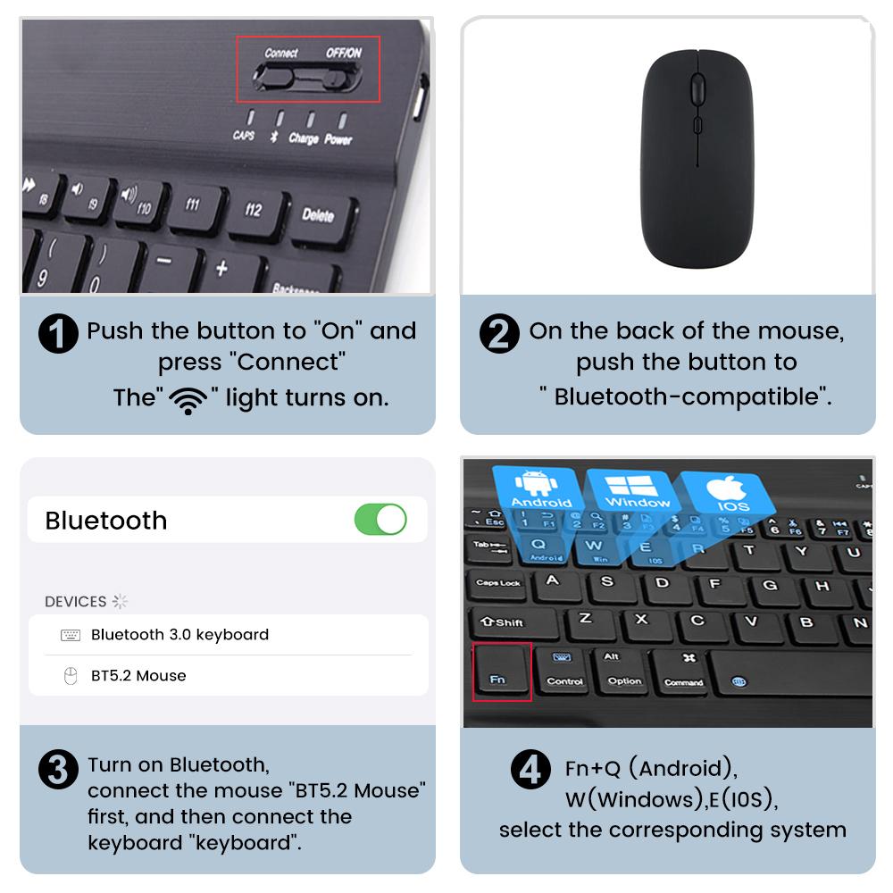 ENTRA Bluetooth Wireless Keyboard Mouse for iOS Android Windows Tablet iPad Air Mini Pro Silent Design 99% Noise Reduction Stable Connection 10m Range Portable Lightweight Device with Multiple Key Functions and Fast Bluetooth Connection - Phone swivel