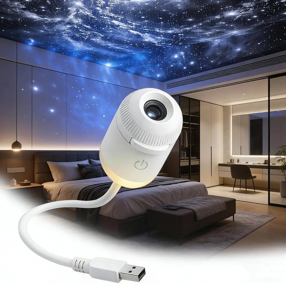 Upgraded Hd Smart Dynamic 5D Holographic Night Light Projector with 6/12/24 Films, Plug and Play HD Star Projector, 2-in-1 Galaxy Star Projector, 360 Rotating, USB Powered