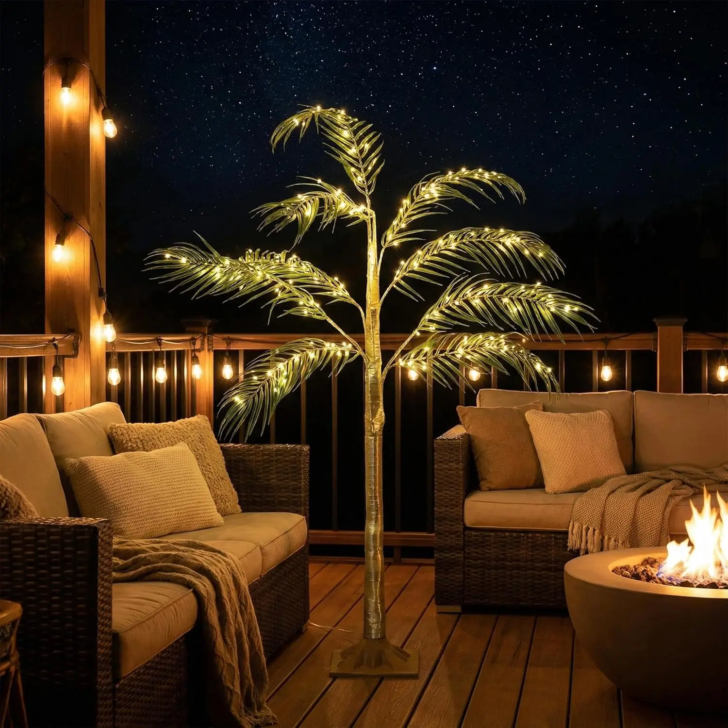 Artificial Palm Tree with 180 LED Lights Warm White LED Lights with Timer 4 Lighting Modes Perfect for Outdoor Christmas Holiday Decor Garden Patio Yard