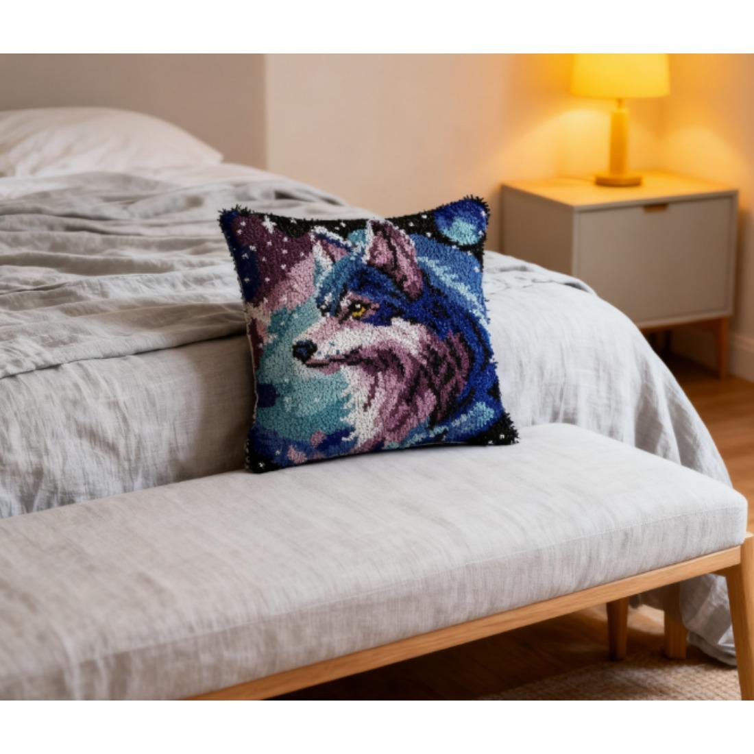 latch hook kits for adults Latch Cushion pcs, Beautiful Wolf King pattern pre-print Pillowcase, for or Beginners Adults to Knott, DIY Latch Hook pcs, 43cm x 43 cm/17inx17in( Wolf King )
