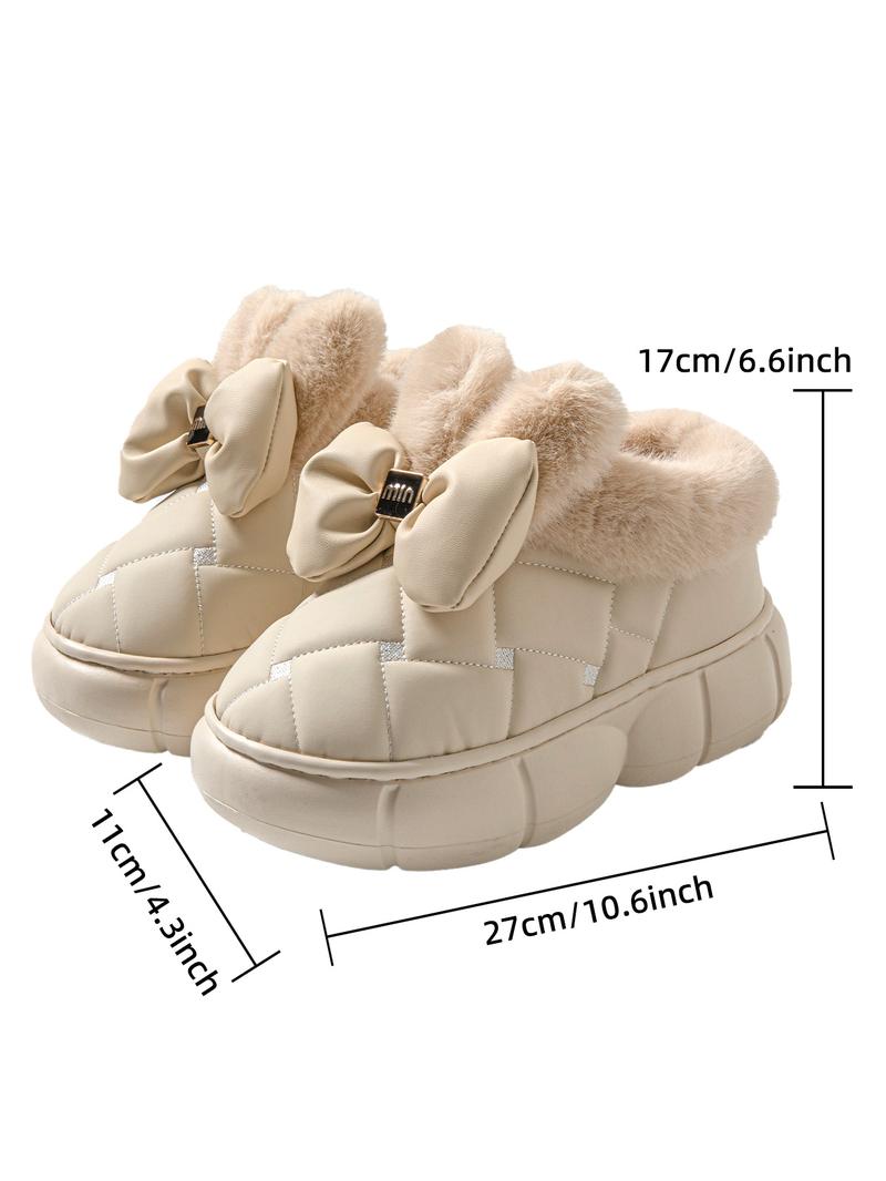 Women's Fashionable Bowknot Design Plush Slippers, Casual Comfortable Home Slippers, Warm Slippers for Indoor & Outdoor Use for Fall & Winter, Footwear, House Slippers