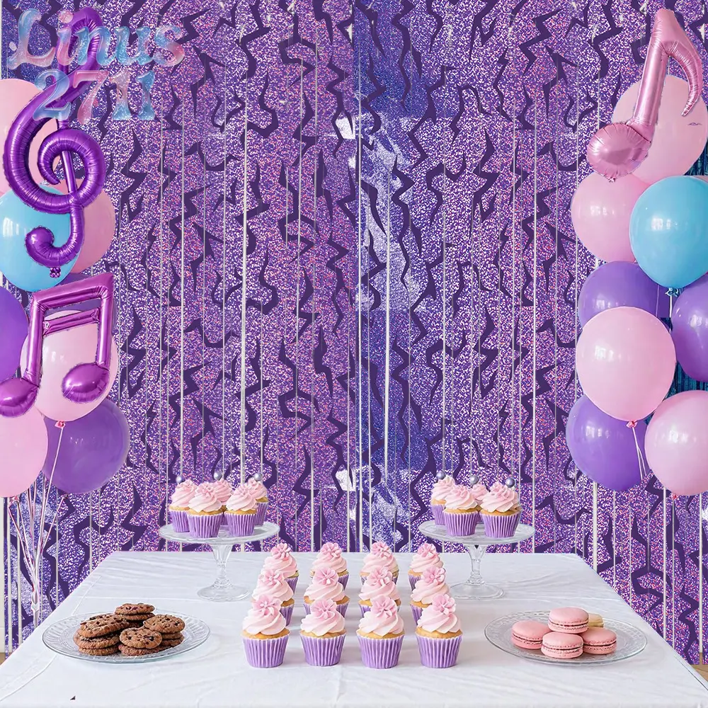 Purple Glitter Lightning Tinsel Fringe Curtain Metallic Rain Silk Door Curtain KPOP Fan Party Teen Music Birthday Concert Stage Photography Backdrop Decor