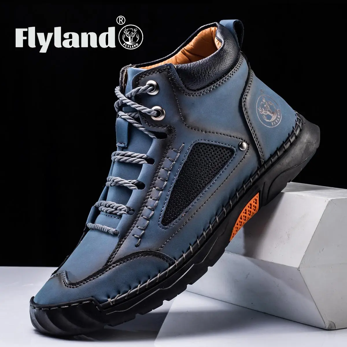 Men's Vintage Chukka Boots, Handmade Lace-up Dress Style Walking Shoes, Daily Casual & Work Office Footwear, Retro, Laces, Geometric