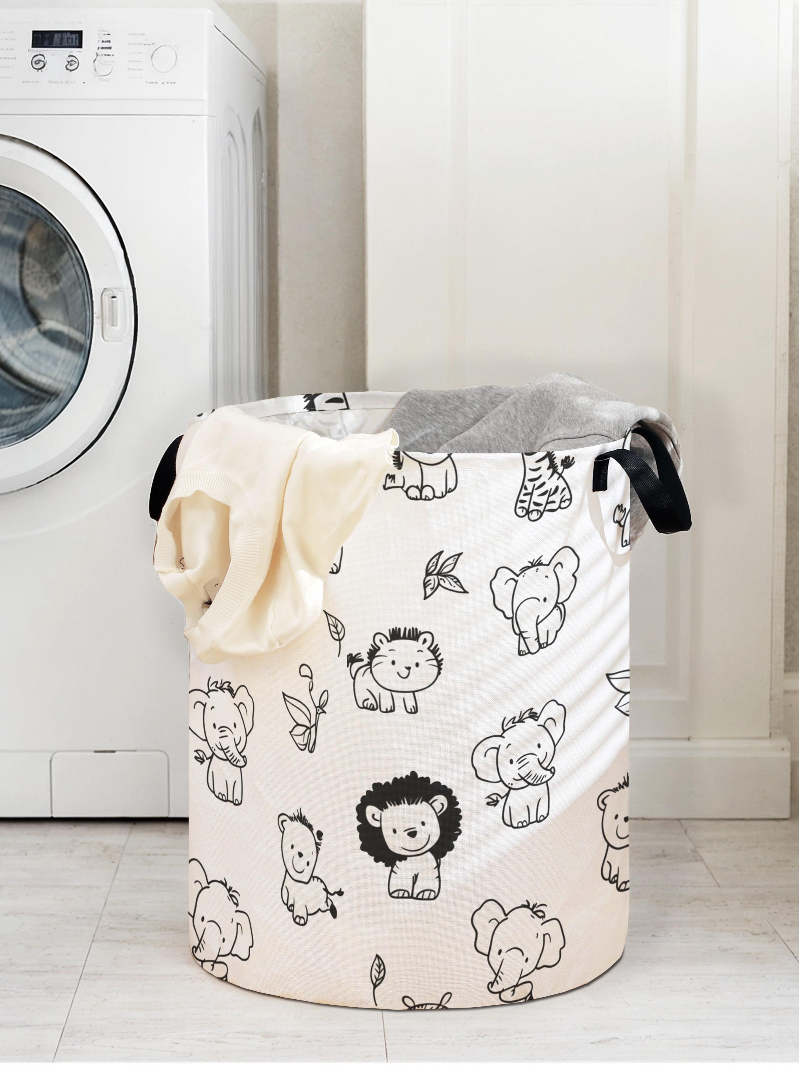 Elephant Pattern Laundry Basket with Handle, Durable Foldable Dirty Clothing Organizer, Large Capacity Toy Storage Box, Random Print Design, All Seasons Use