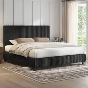 Full/Queen/King Corduroy Upholstered Bed Frame – Platform Bed With Gap-Free Thick Headboard, Fully Padded Design & Metal Slats, No Box Spring Needed
